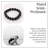 Bratara din Agat Negru Natural cu Margele Rotunde - Echilibru, Protectie si Ancorare