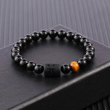 Bratara zodie Berbec din pietre naturale 8mm Obsidian si Ochi de Tigru pentru barbati cu cele 12 constelatii - Include dubla gravura cu semn zodiacala specifica