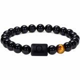 Bratara zodie Berbec din pietre naturale 8mm Obsidian si Ochi de Tigru pentru barbati cu cele 12 constelatii - Include dubla gravura cu semn zodiacala specifica