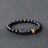 Bratara zodie Berbec din pietre naturale 8mm Obsidian si Ochi de Tigru pentru barbati cu cele 12 constelatii - Include dubla gravura cu semn zodiacala specifica