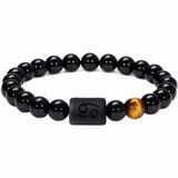 Bratara zodie Berbec din pietre naturale 8mm Obsidian si Ochi de Tigru pentru barbati cu cele 12 constelatii - Include dubla gravura cu semn zodiacala specifica