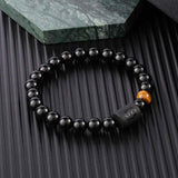 Bratara zodie Berbec din pietre naturale 8mm Obsidian si Ochi de Tigru pentru barbati cu cele 12 constelatii - Include dubla gravura cu semn zodiacala specifica