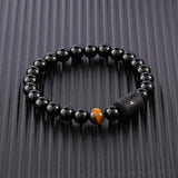 Bratara zodie Berbec din pietre naturale 8mm Obsidian si Ochi de Tigru pentru barbati cu cele 12 constelatii - Include dubla gravura cu semn zodiacala specifica