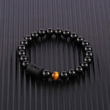 Bratara zodie Berbec din pietre naturale 8mm Obsidian si Ochi de Tigru pentru barbati cu cele 12 constelatii - Include dubla gravura cu semn zodiacala specifica