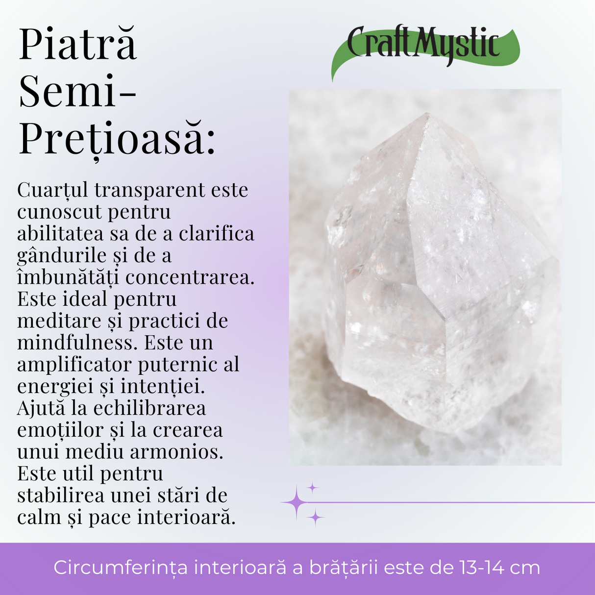Bratara Elastica cu Margele Naturale de 4mm din Cuart transparent pentru Claritate Mentala si Focus