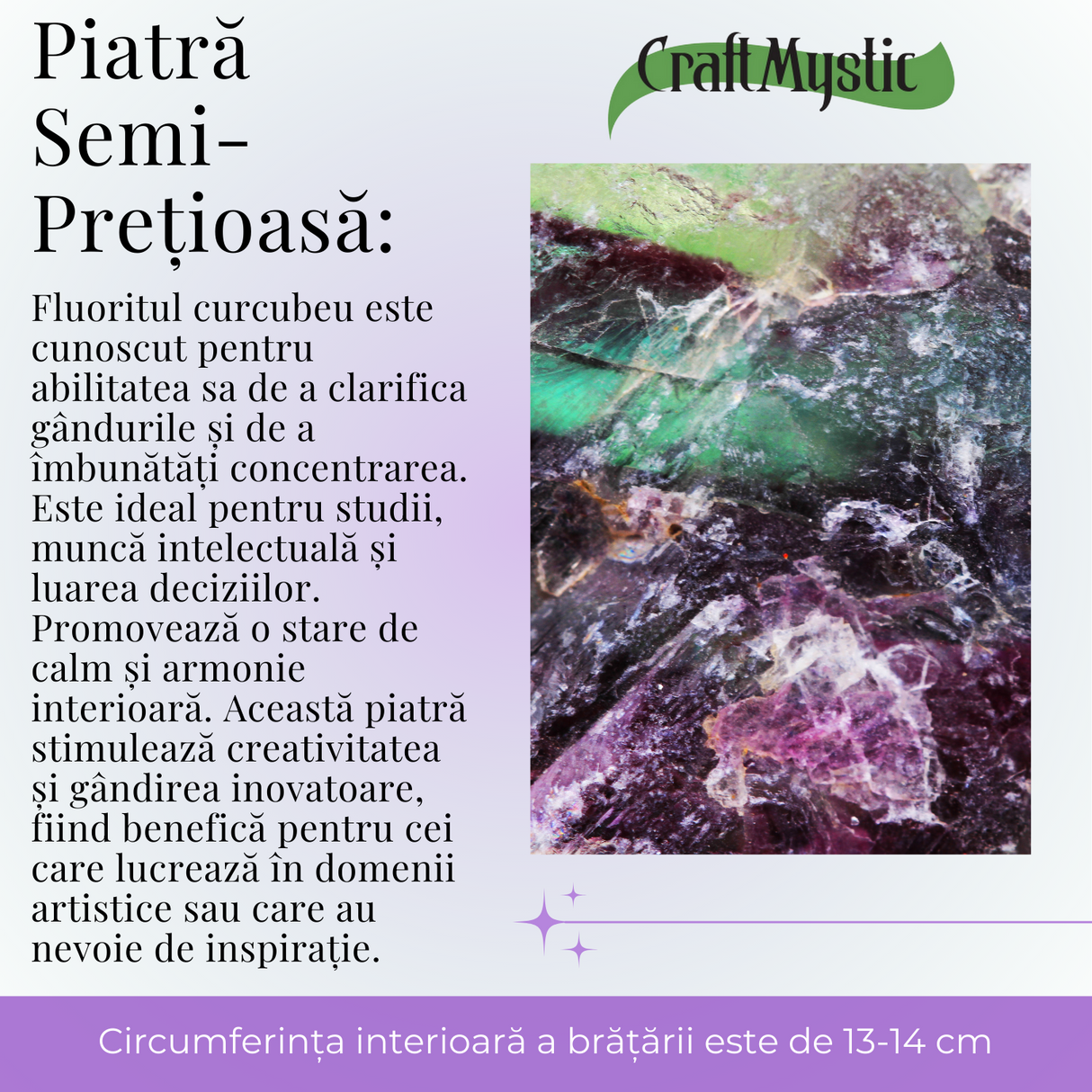 Bratara elastica cu margele 4mm Fluorit curcubeu - Claritate mentala
