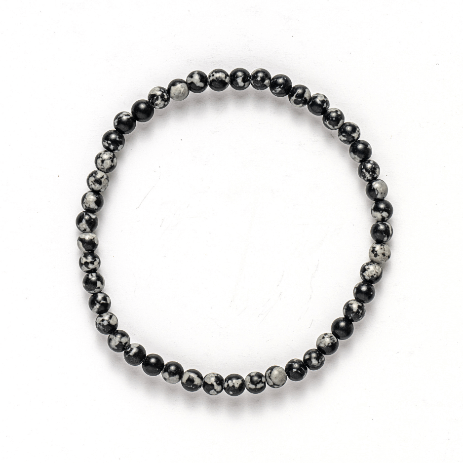 Bratara elastica 4mm din Obsidian Fulg de Nea - Protectie si Echilibru