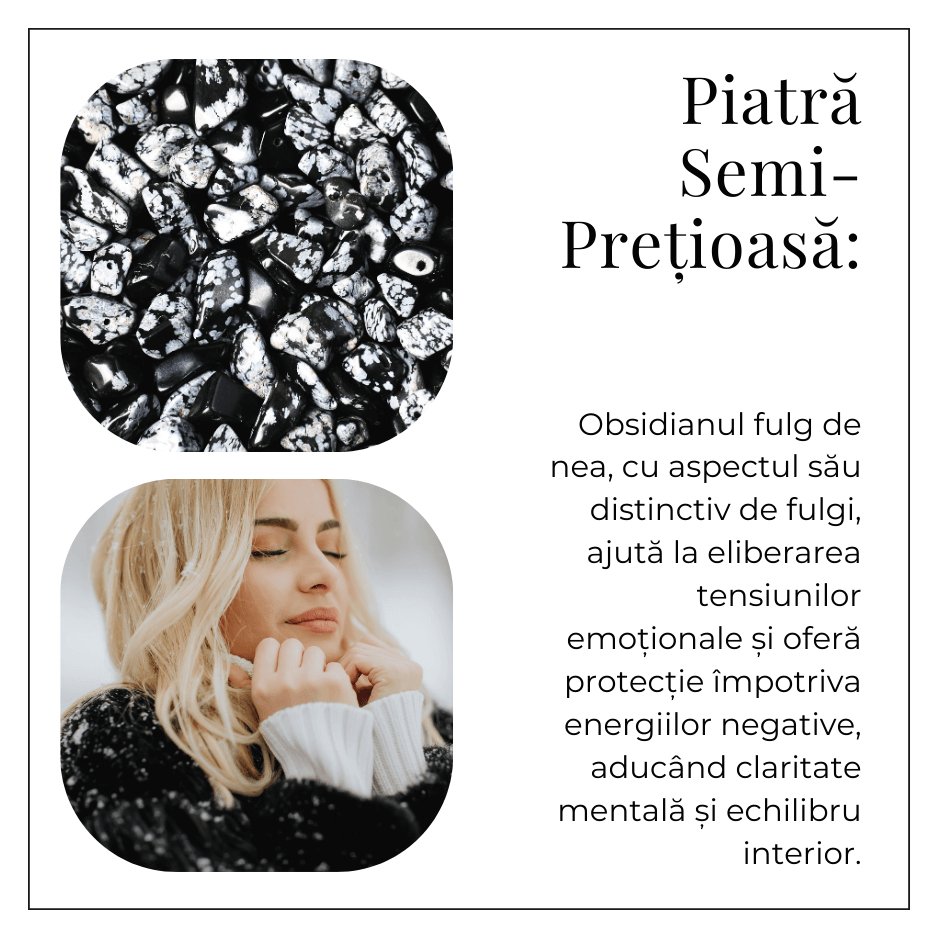 Bratara elastica 4mm din Obsidian Fulg de Nea - Protectie si Echilibru