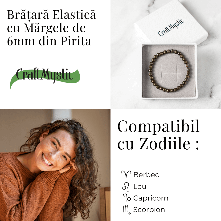 Bratara Elastica cu Margele Naturale de Pirita 6mm pentru Prosperitate si Protectie