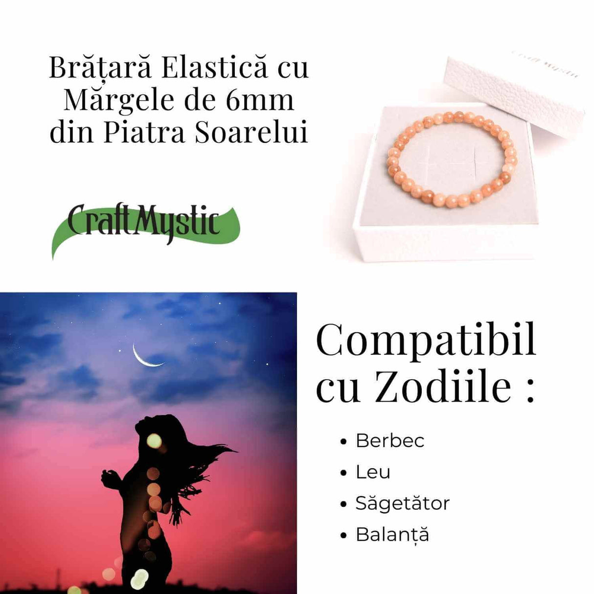Bratara elastica cu piatra soarelui 6mm - Energie si optimism
