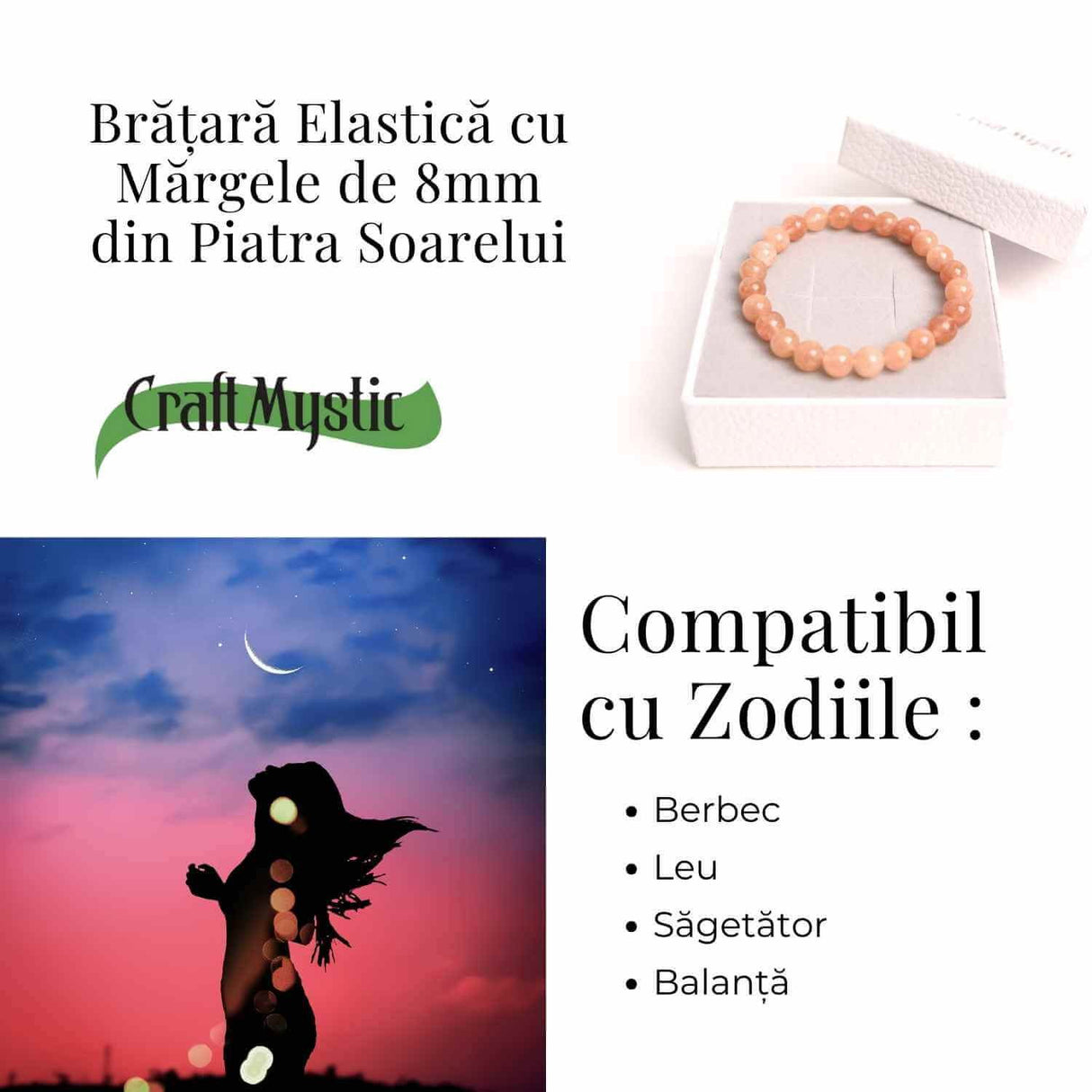 Bratara elastica cu piatra soarelui 8mm - Incredere si abundenta