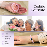 Bratara Elastica cu Margele din Cuart Roz de 8 mm si Pandantiv Sfera