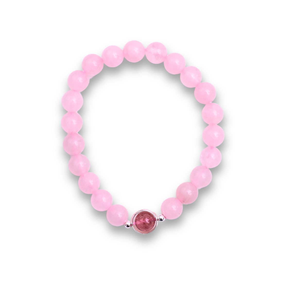 Bratara Elastica cu Margele din Cuart Roz de 8 mm si Pandantiv Sfera