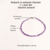Bratara cu margele 2-3 mm ametist fatetat natural pentru calm si claritate mentala