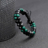 Bratara tripla protectie cu Cristale 8mm de Malachit, Obsidian Negru si Pietre Hematit - Bijuterie Autentica de Vindecare pentru Barbati si Femei