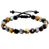 Bratara de tripla protectie lucrata manual din piatra fatetata naturala - Hematita, ochi de tigru si obsidian negru 8mm - Cadouri spirituale pentru curaj