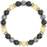 Bratara Feng Shui cu cristale naturale de citrin, hematita si obisidian negru de 8 mm - Generator de bogatie si atractie norocoasa a banilor, prosperitate