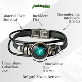 Bratara Fixa zodia Berbec din Piele Sintetica cu Cabochon Rotund - Semn Zodiacal Personalizat pentru Stil si Conexiune Astrologica