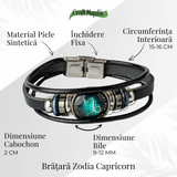 Bratara Fixa zodia Berbec din Piele Sintetica cu Cabochon Rotund - Semn Zodiacal Personalizat pentru Stil si Conexiune Astrologica