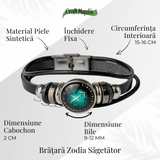Bratara Fixa zodia Berbec din Piele Sintetica cu Cabochon Rotund - Semn Zodiacal Personalizat pentru Stil si Conexiune Astrologica