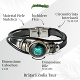 Bratara Fixa zodia Berbec din Piele Sintetica cu Cabochon Rotund - Semn Zodiacal Personalizat pentru Stil si Conexiune Astrologica