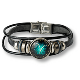 Bratara Fixa zodia Berbec din Piele Sintetica cu Cabochon Rotund - Semn Zodiacal Personalizat pentru Stil si Conexiune Astrologica