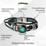 Bratara Fixa zodia Berbec din Piele Sintetica cu Cabochon Rotund - Semn Zodiacal Personalizat pentru Stil si Conexiune Astrologica