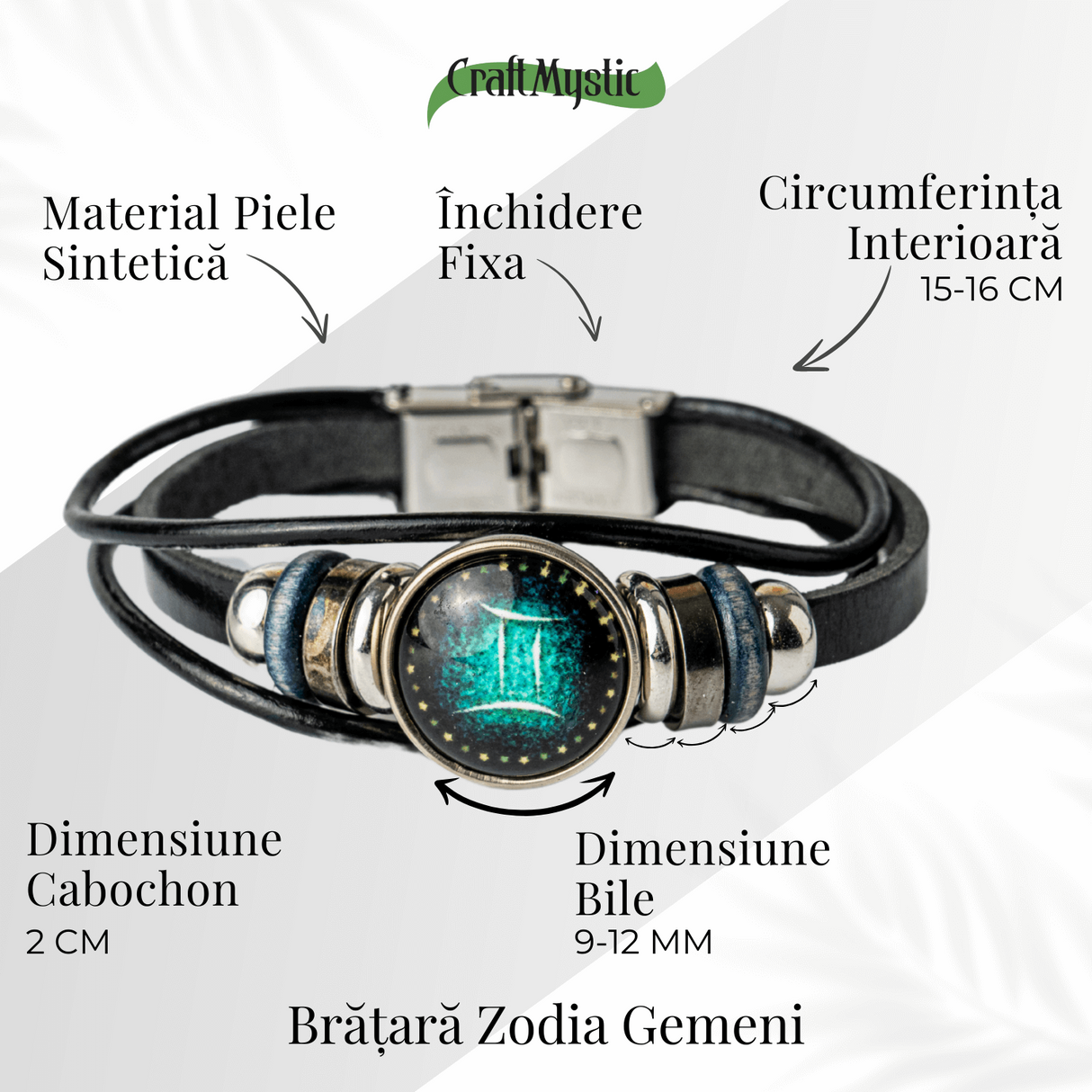 Bratara Fixa zodia Berbec din Piele Sintetica cu Cabochon Rotund - Semn Zodiacal Personalizat pentru Stil si Conexiune Astrologica