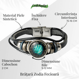 Bratara Fixa zodia Berbec din Piele Sintetica cu Cabochon Rotund - Semn Zodiacal Personalizat pentru Stil si Conexiune Astrologica