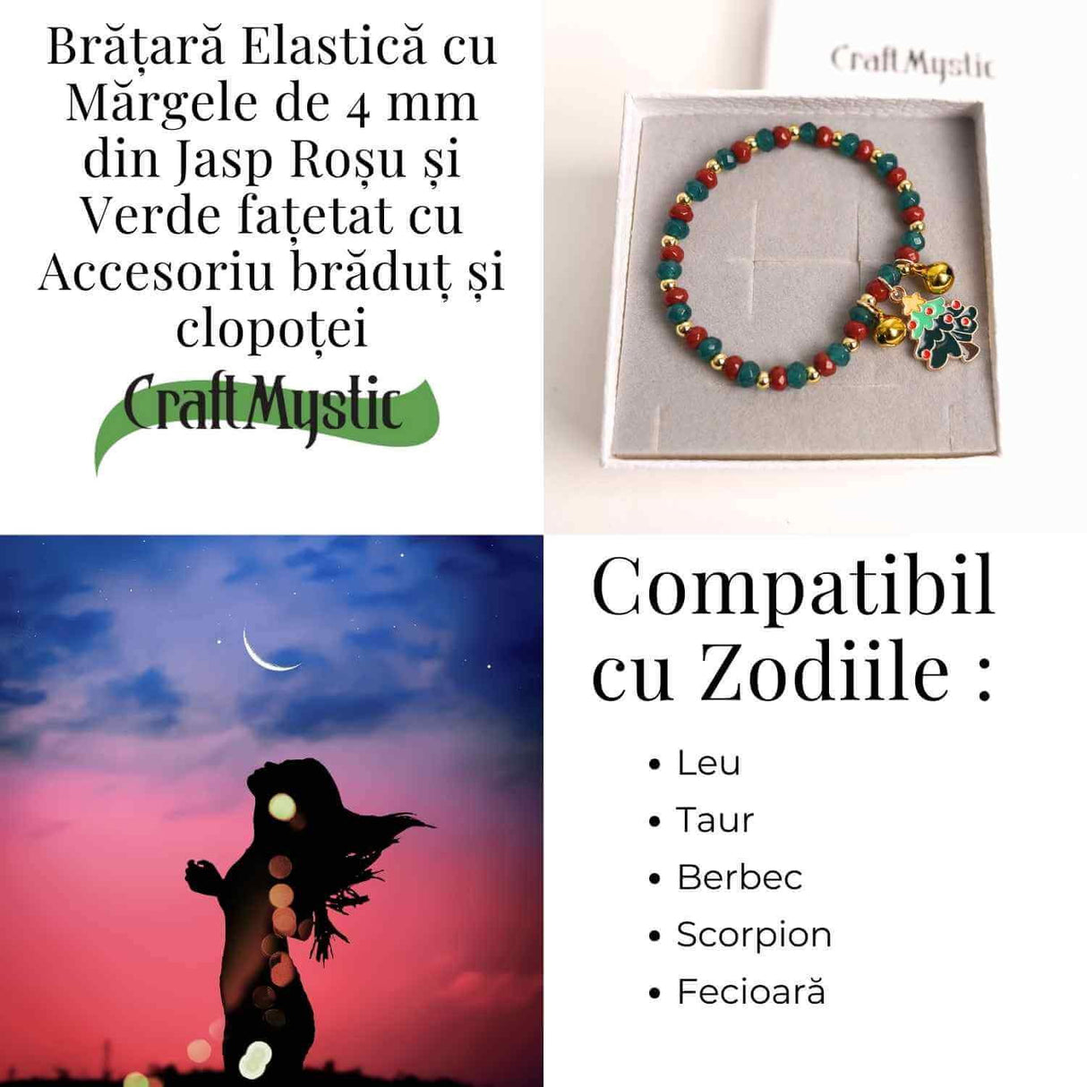Bratara Jasp Rosu, Verde cu Bradut si Clopotei - Protectie si Echilibru