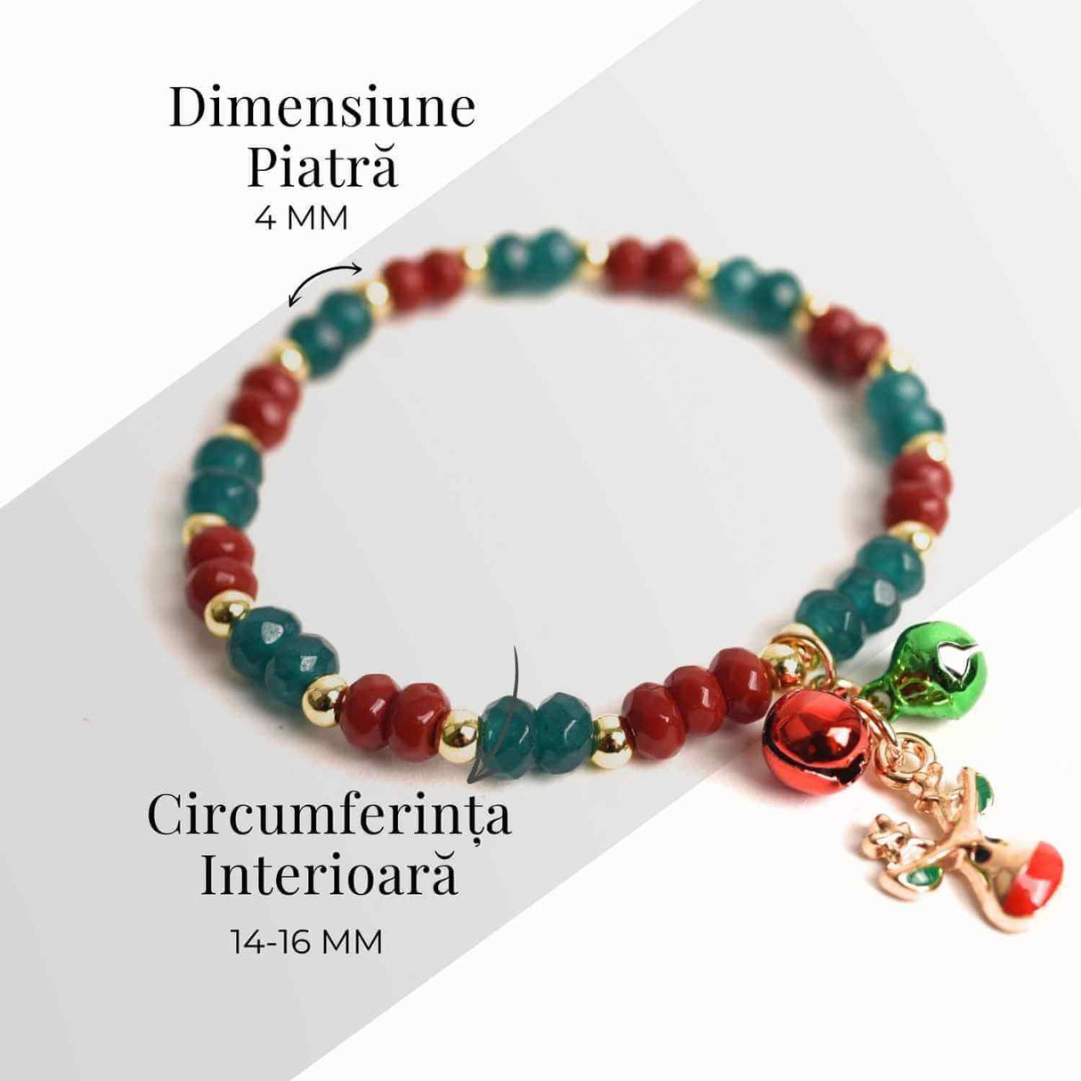 Bratara naturala Jasp rosu si verde fatetat cu accesoriu ren si clopotei - energie si eleganta