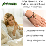 Bratara naturala Jasp rosu si verde fatetat cu accesoriu ren si clopotei - energie si eleganta