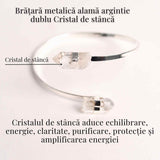 Bratara Metalica Argintie cu Dublu Cristal de Stanca, Claritate si Energie