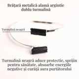 Bratara Metalica Argintie cu Dublu Turmalina, Protectie si Echilibru