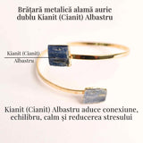 Bratara Metalica Aurie cu Dublu Kianit (cianit) Albastru, Claritate si Armonie