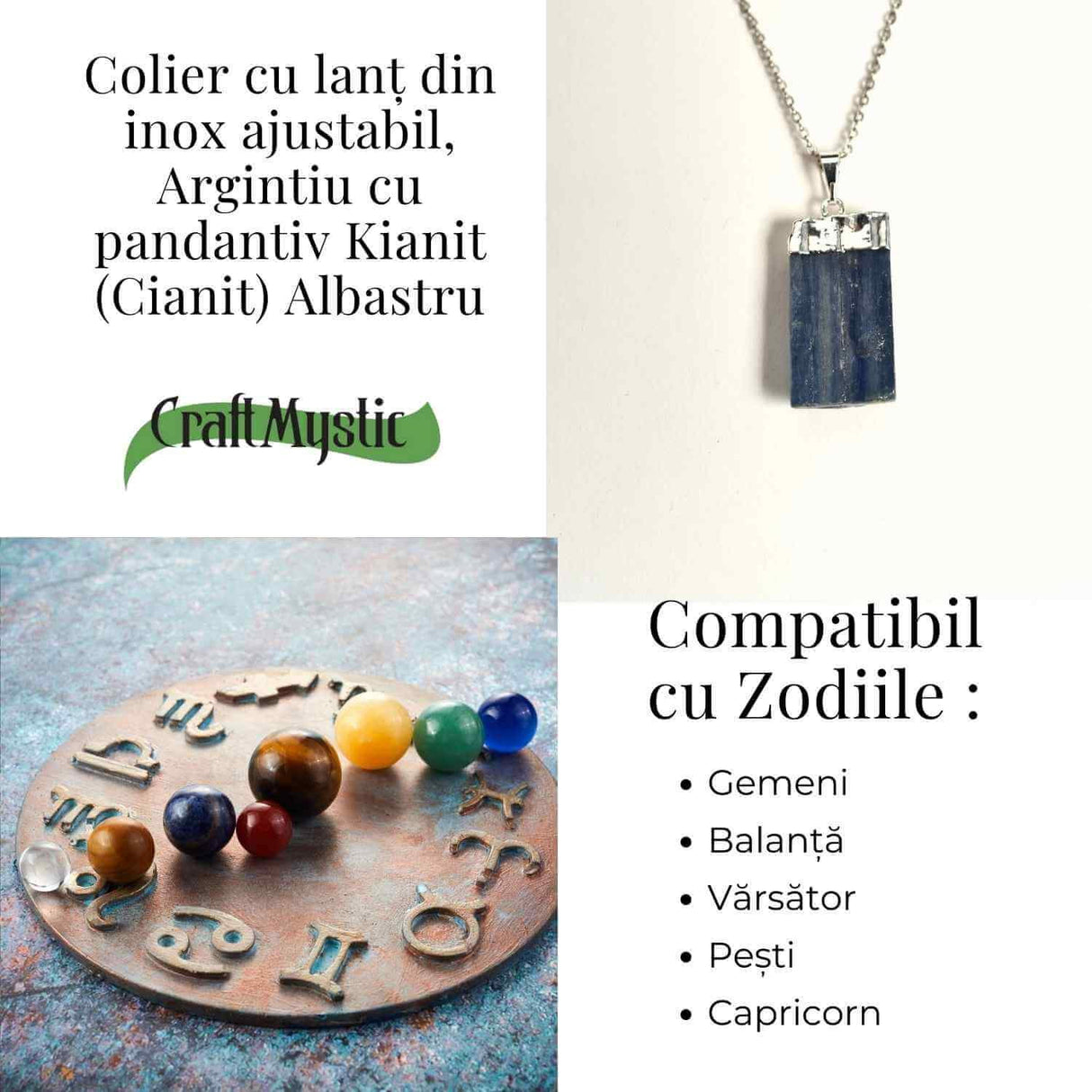 Colier argintiu cu pandantiv Kianit (Cianit) albastru - Echilibru si Conexiune Spirituala