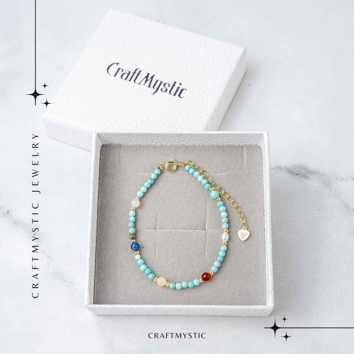 Bratara Multigem - Turcoaz, Agat Rosu, Lapis Lazuli, Jad Alb, Topaz Galben si Perla Naturala - Energie Pozitiva si Armonie