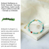 Bratara Multigem - Turcoaz, Agat Rosu, Lapis Lazuli, Jad Alb, Topaz Galben si Perla Naturala - Energie Pozitiva si Armonie