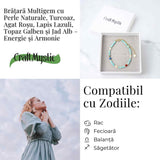 Bratara Multigem - Turcoaz, Agat Rosu, Lapis Lazuli, Jad Alb, Topaz Galben si Perla Naturala - Energie Pozitiva si Armonie