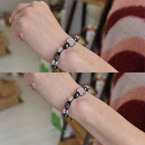 Bratara Ajustabila Impletita cu Margele din Cuart Roz si Hematit de 8mm si Forma de Piramida - Cadou Special