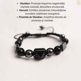 Bratara Ajustabila Impletita cu Margele de 8mm si Piramida din Obsidian si Hematit - Cadou cu Semnificatie