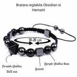 Bratara Ajustabila Impletita cu Margele de 8mm si Piramida din Obsidian si Hematit - Cadou cu Semnificatie
