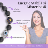 Bratara pentru Zodii cu Margele de Obsidian, Pandantiv Mana Fatimei si Ochiul "Rau"