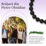 Bratara pentru Zodii cu Margele de Obsidian, Pandantiv Mana Fatimei si Ochiul "Rau"