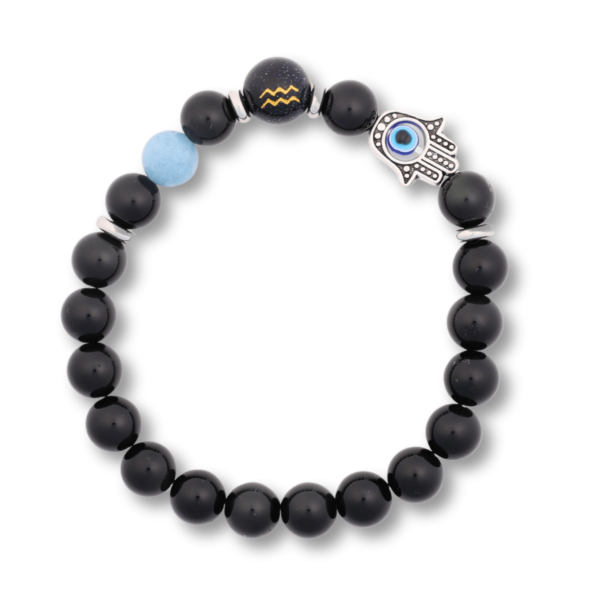 Bratara pentru Zodii cu Margele de Obsidian, Pandantiv Mana Fatimei si Ochiul "Rau"