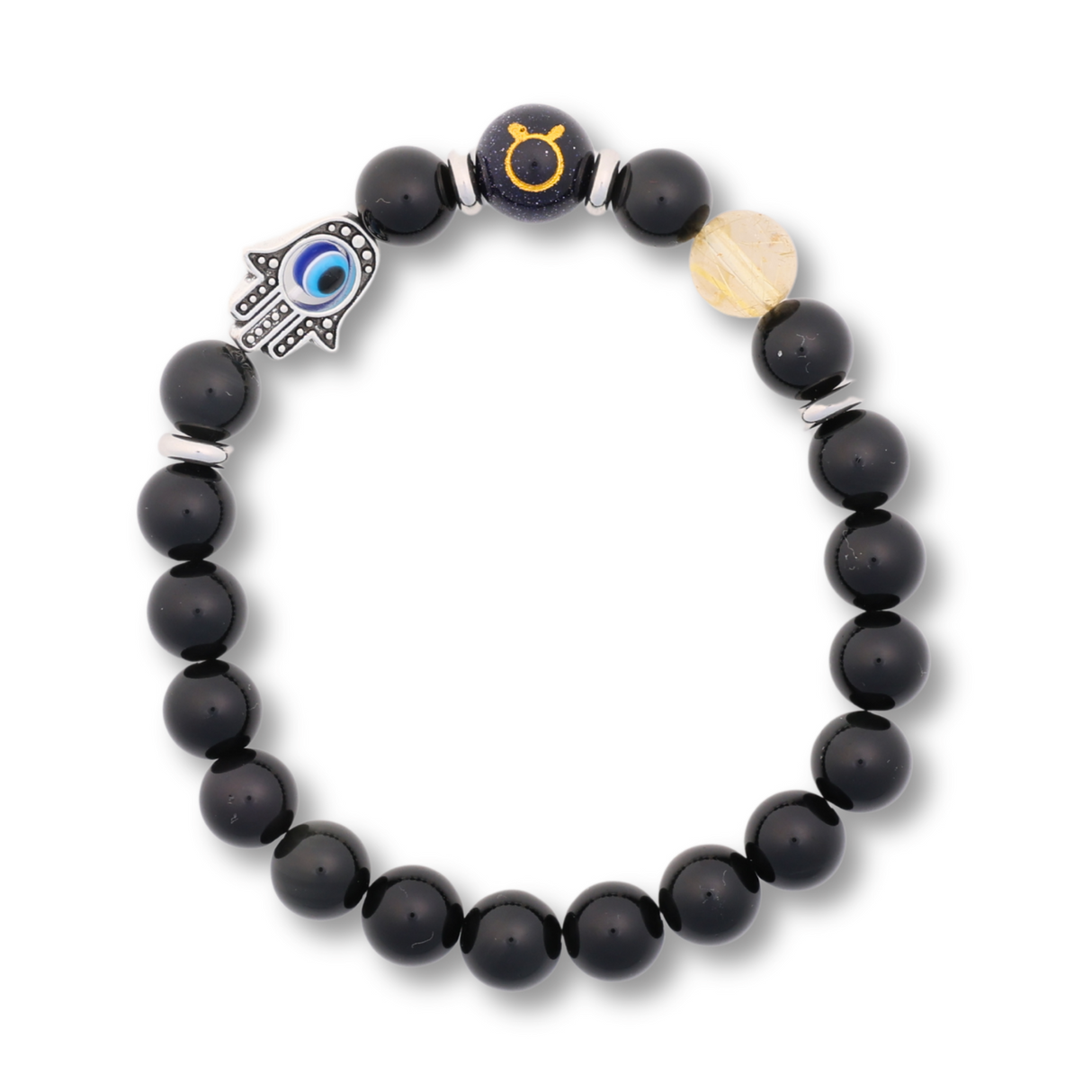 Bratara pentru Zodii cu Margele de Obsidian, Pandantiv Mana Fatimei si Ochiul "Rau"