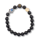 Bratara pentru Zodii cu Margele de Obsidian, Pandantiv Mana Fatimei si Ochiul "Rau"