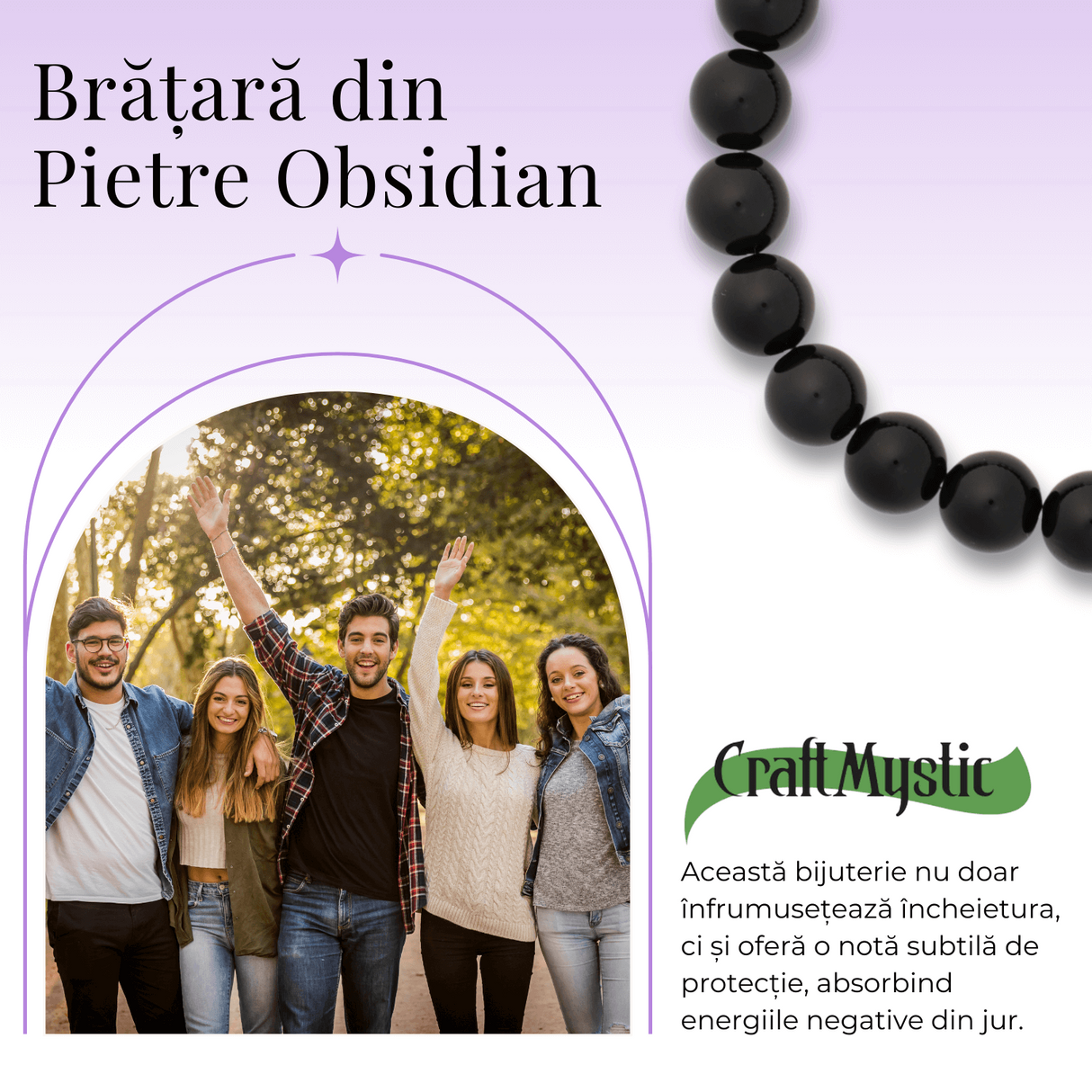 Bratara pentru Zodii cu Margele de Obsidian, Pandantiv Mana Fatimei si Ochiul "Rau"