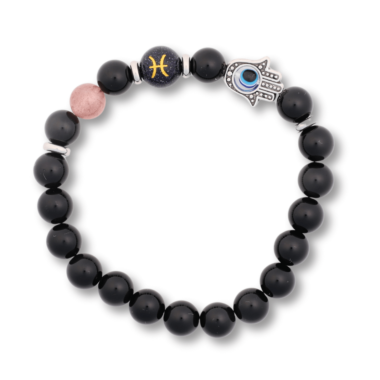 Bratara pentru Zodii cu Margele de Obsidian, Pandantiv Mana Fatimei si Ochiul "Rau"