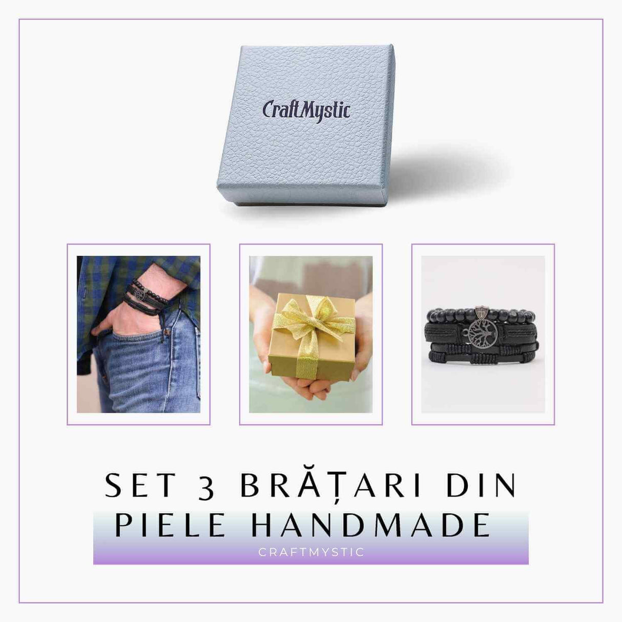 Set 3 Brățări Inedite cu Arborele Vieții si piele sintetica - Stil și Protecție pentru Orice Ocazie